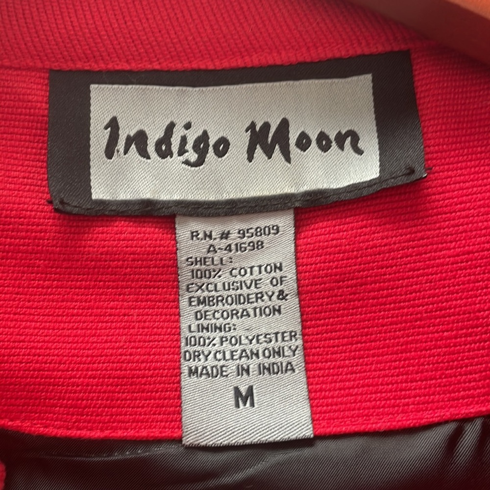 Vintage 90s Indigo Moon Red Embroidered Coat Sz M - Picture 7 of 9